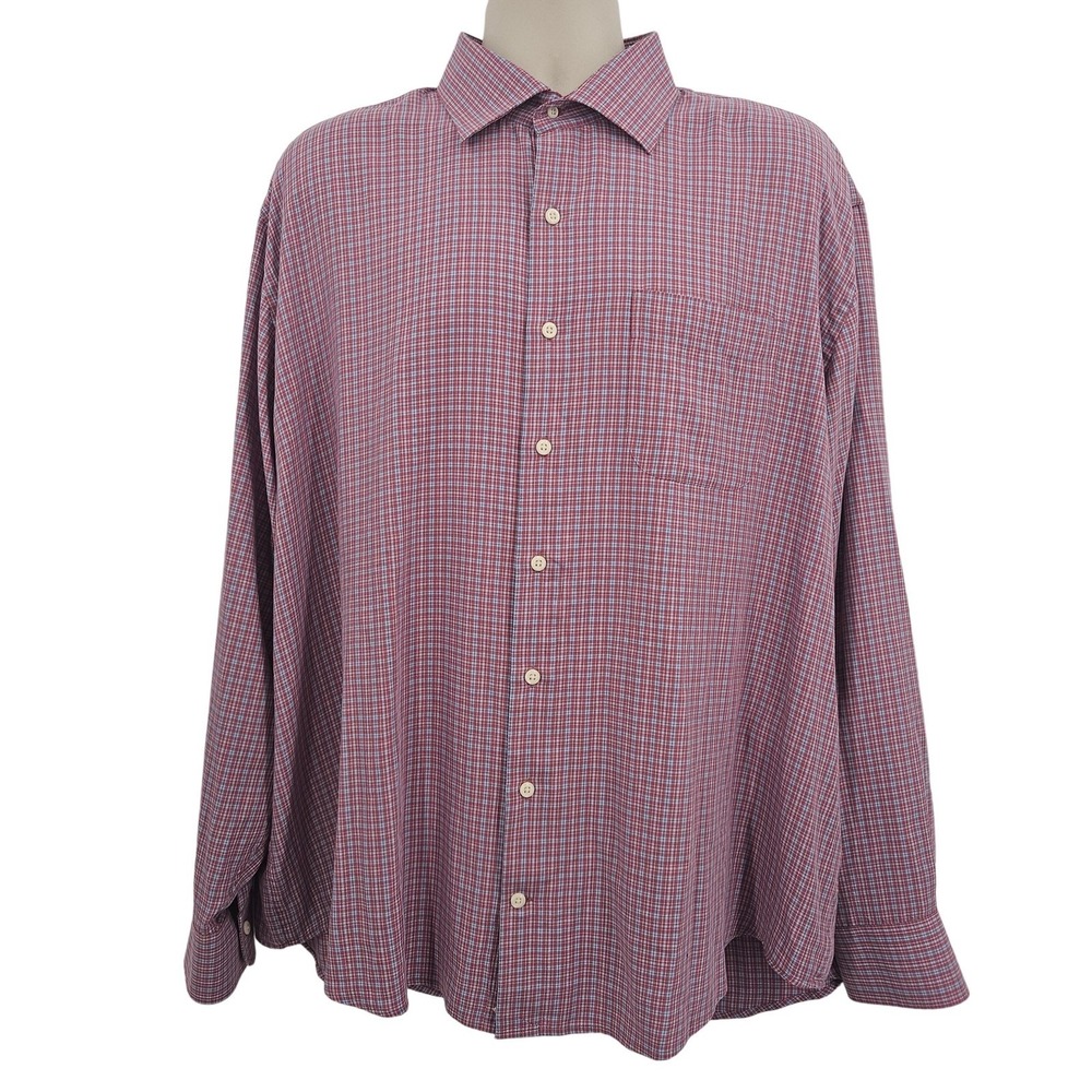 Peter Millar Shirt Mens 2XL Red Blue Plaid Long‎ Sleeve Button Up Casual Pocket
